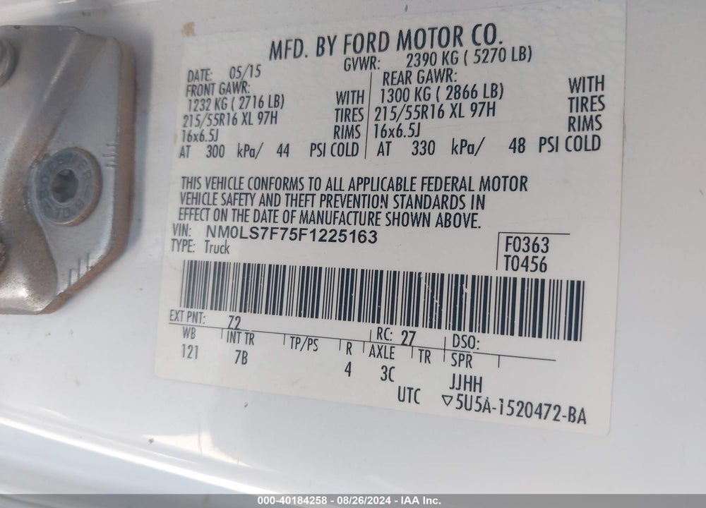 2015 FORD TRANSIT CONNECT XLT VIN: NM0LS7F75F1225163