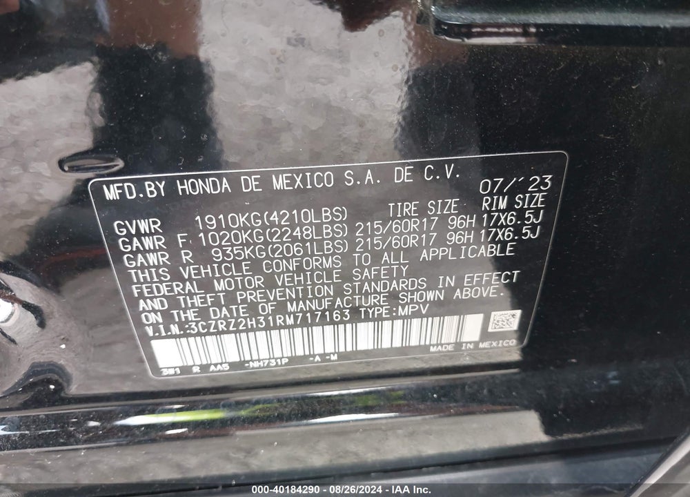 2024 HONDA HR-V AWD LX VIN: 3CZRZ2H31RM717163