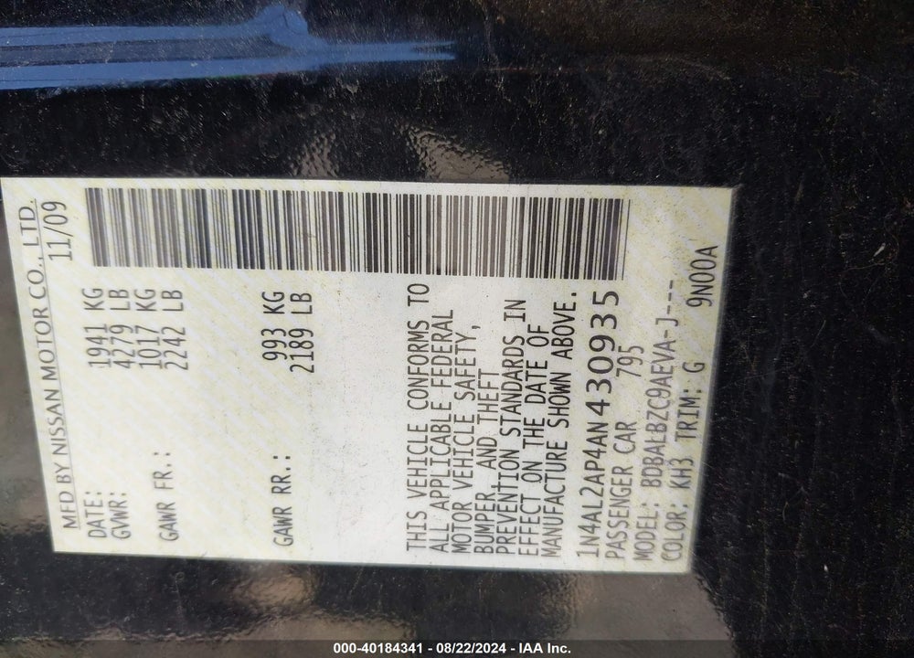 2010 NISSAN ALTIMA 2.5 S VIN: 1N4AL2AP4AN430935