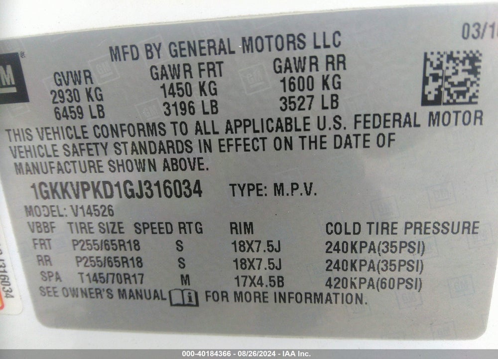 2016 GMC ACADIA SLE-2 VIN: 1GKKVPKD1GJ316034