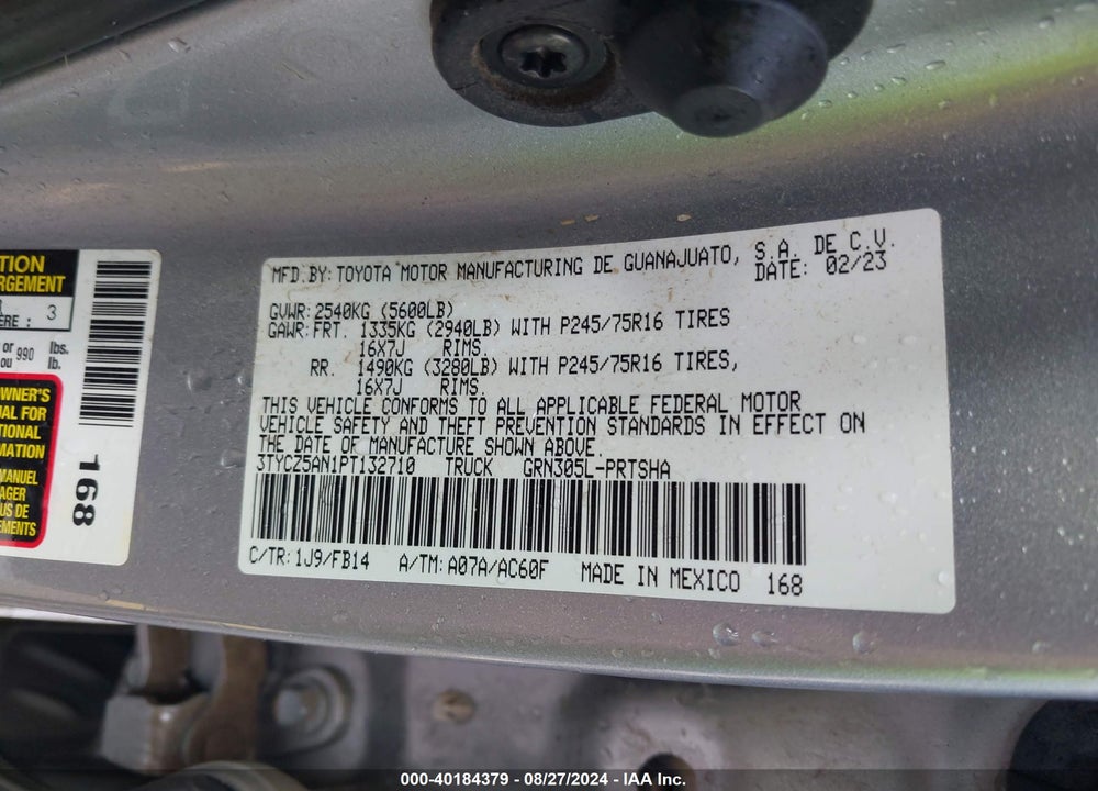 2023 TOYOTA TACOMA SR V6 VIN: 3TYCZ5AN1PT132710