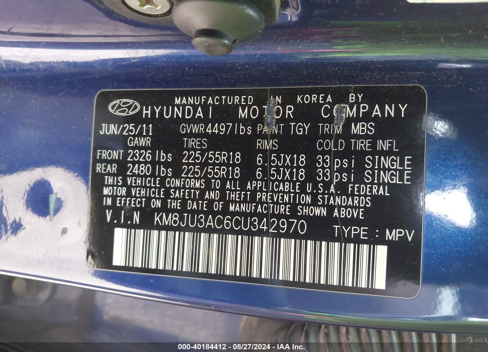 2012 HYUNDAI TUCSON LIMITED VIN: KM8JU3AC6CU342970