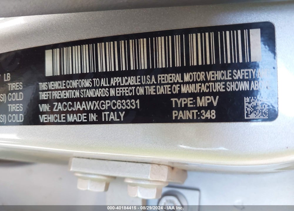 2016 JEEP RENEGADE SPORT VIN: ZACCJAAWXGPC63331