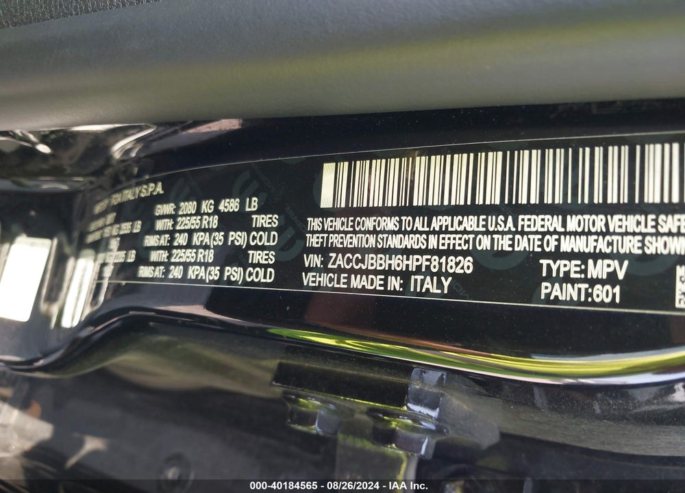 2017 JEEP RENEGADE ALTITUDE 4X4 VIN: ZACCJBBH6HPF81826