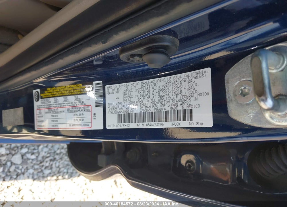 2007 TOYOTA TACOMA PRERUNNER V6 VIN: 3TMJU62N57M037413
