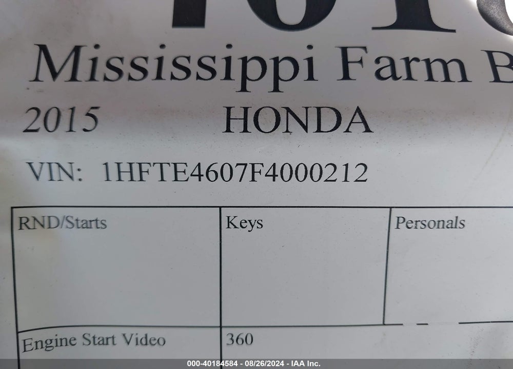 2015 HONDA TRX500 FA VIN: 1HFTE4607F4000212