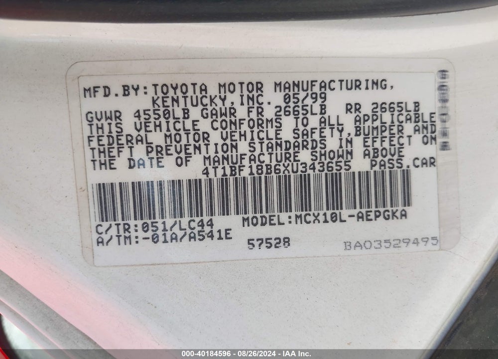 1999 TOYOTA AVALON XLS VIN: 4T1BF18B6XU343655