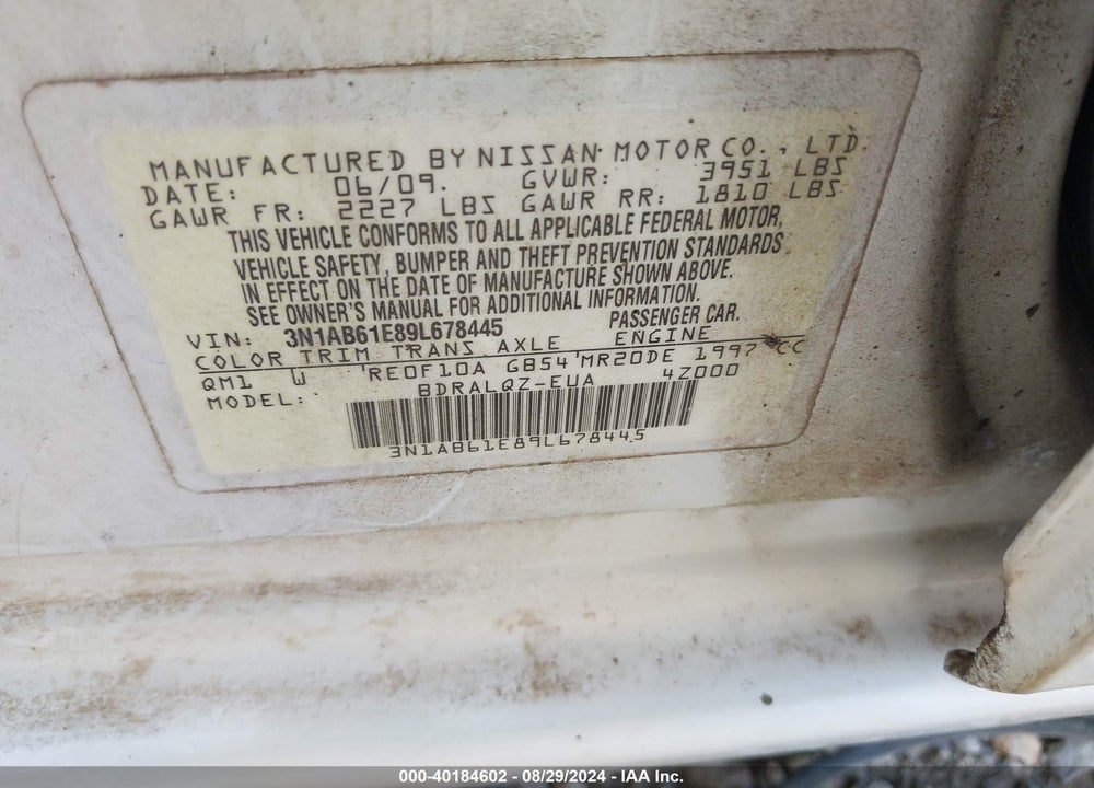 2009 NISSAN SENTRA 2.0 VIN: 3N1AB61E89L678445