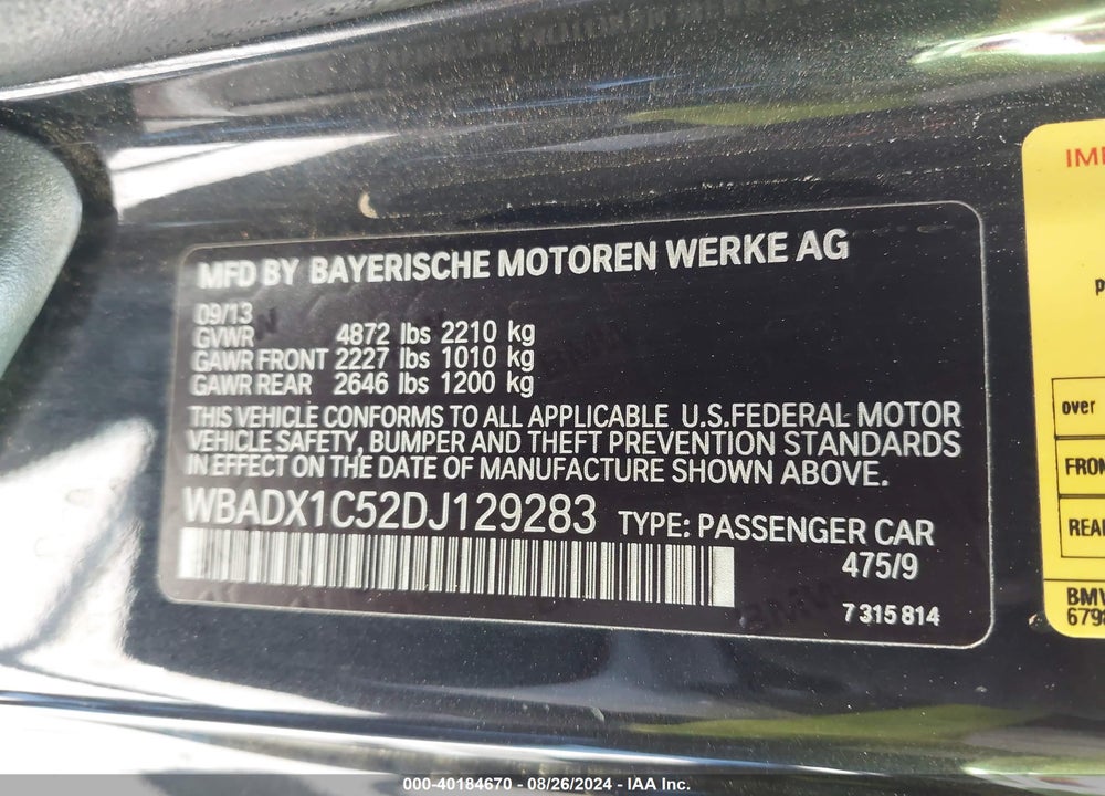2013 BMW 335IS VIN: WBADX1C52DJ129283