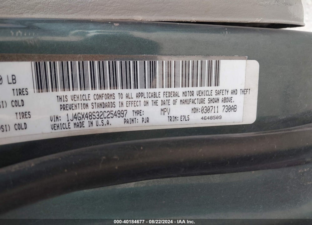 2002 JEEP GRAND CHEROKEE VIN: 1J4GX48S32C254997