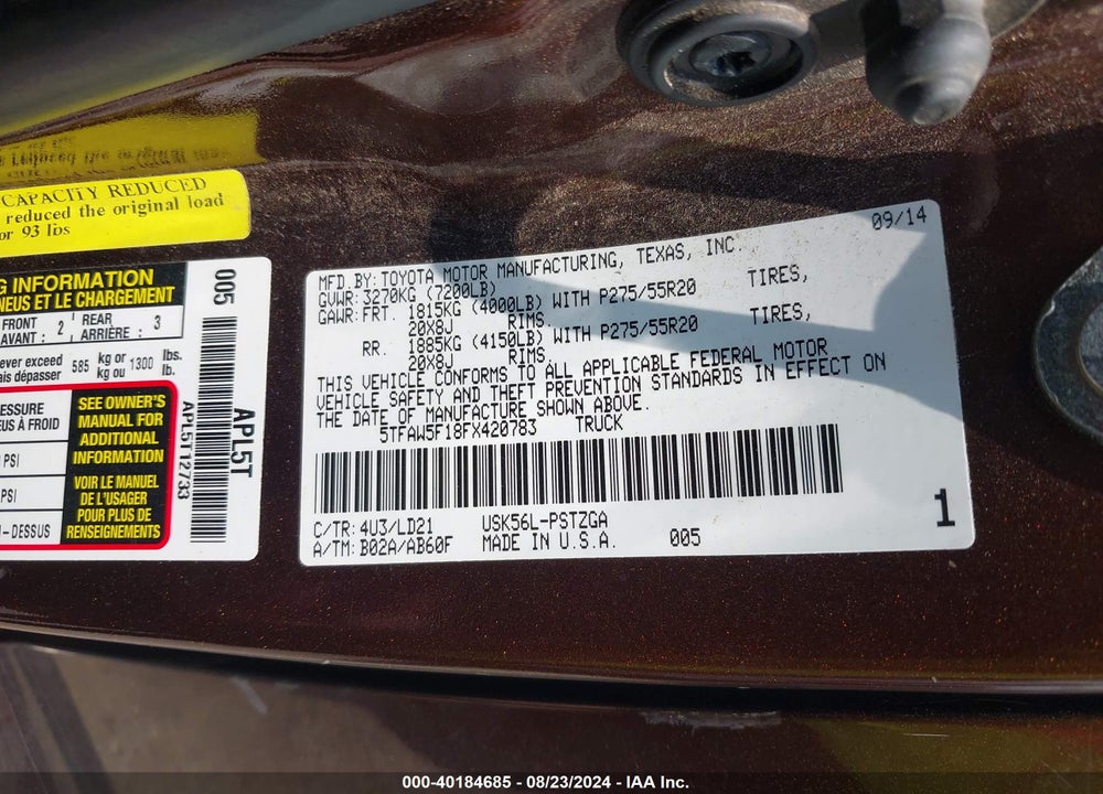 2015 TOYOTA TUNDRA 1794 5.7L V8 VIN: 5TFAW5F18FX420783