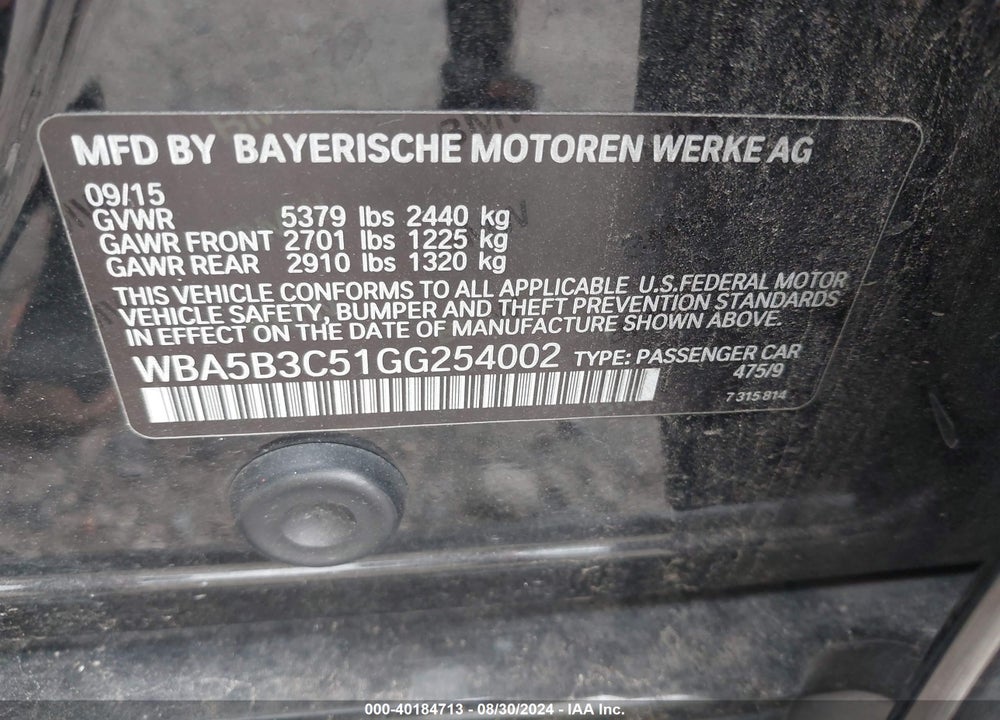 2016 BMW 5 SERIES VIN: WBA5B3C51GG254002