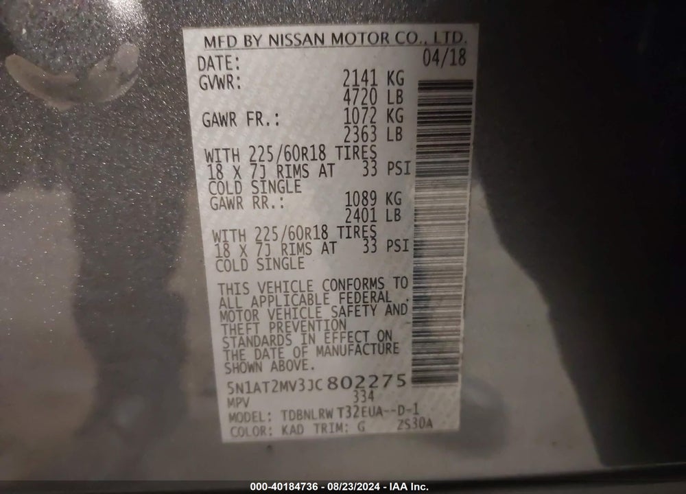 2018 NISSAN ROGUE SL VIN: 5N1AT2MV3JC802275