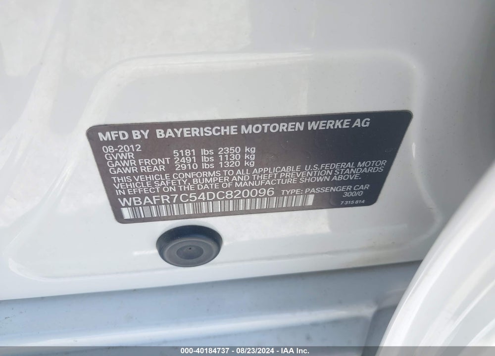 2013 BMW 535I VIN: WBAFR7C54DC820096