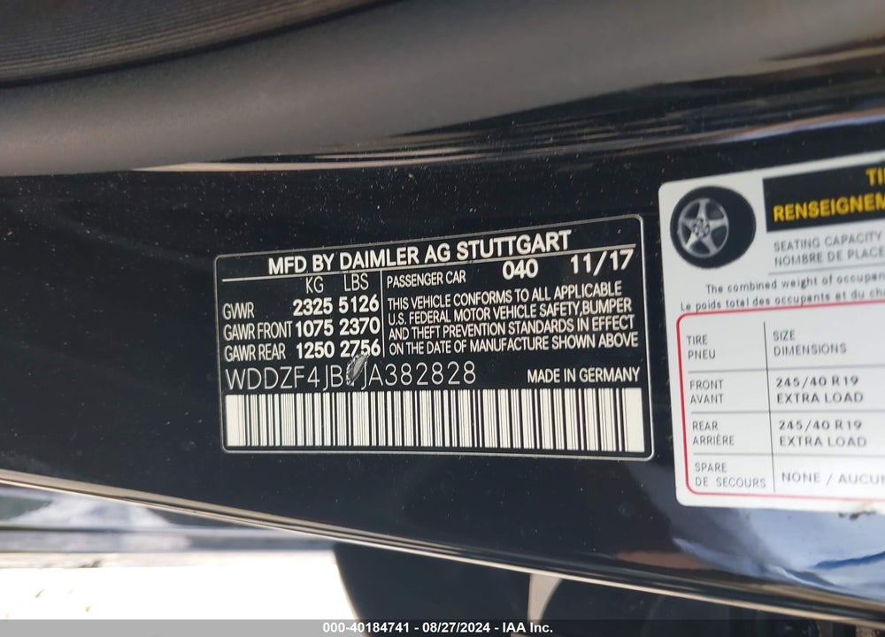 2018 MERCEDES-BENZ E 300 VIN: WDDZF4JB1JA382828