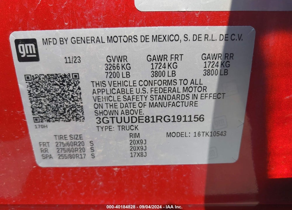 2024 GMC SIERRA 1500 4WD SHORT BOX SLT VIN: 3GTUUDE81RG191156