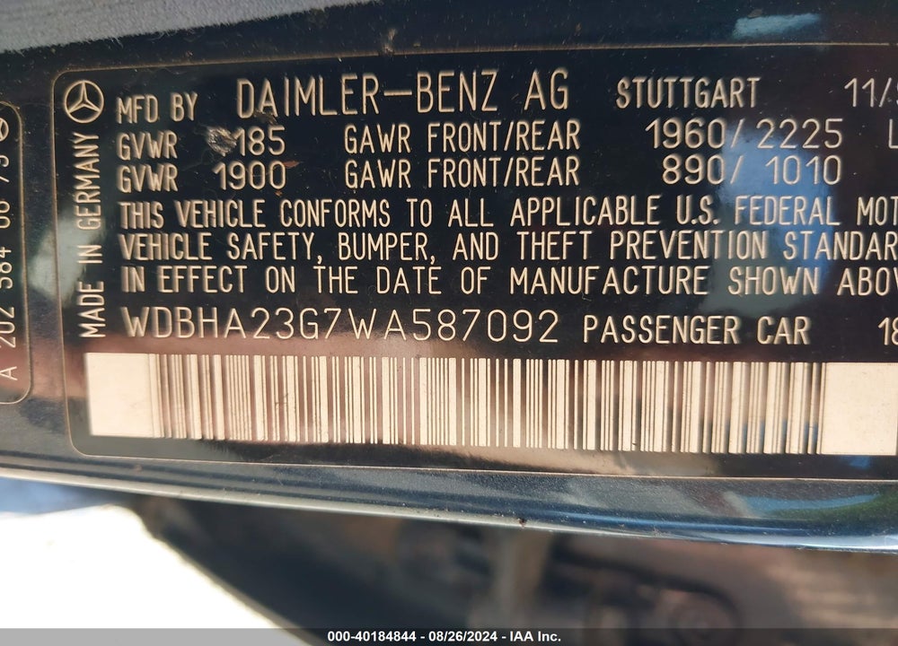 1998 MERCEDES-BENZ C 230 VIN: WDBHA23G7WA587092