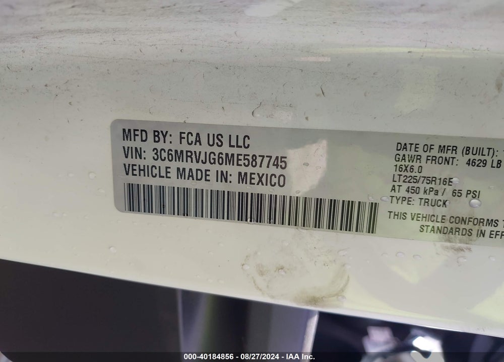2021 CARGO RAM PROMASTER 3500  VAN HIGH ROOF 159 WB EXT VIN: 3C6MRVJG6ME587745