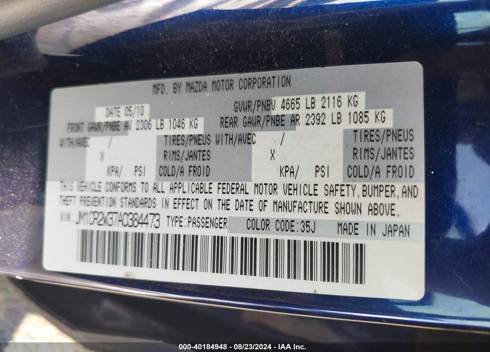 2010 MAZDA 5 SPORT VIN: JM1CR2W37A0384473