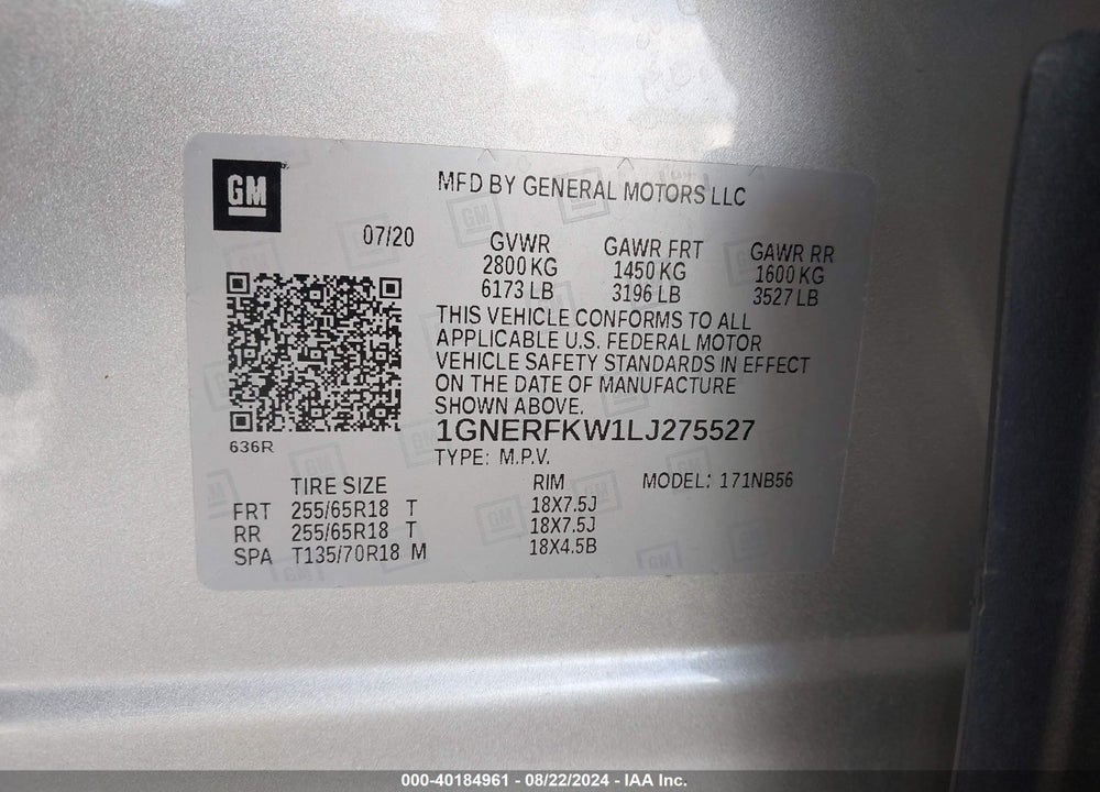 2020 CHEVROLET TRAVERSE FWD LS VIN: 1GNERFKW1LJ275527