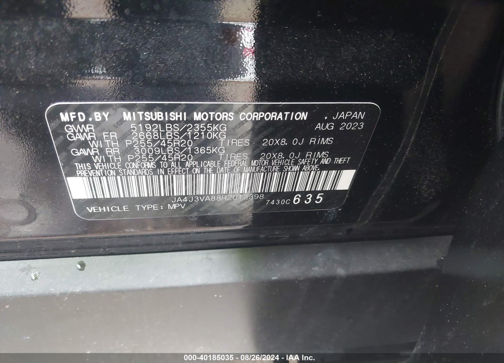 2024 MITSUBISHI OUTLANDER SE 2.5 2WD/SE BLACK EDITION S-AWC/SE BLACK EDITION W/PANO ROOF VIN: JA4J3VA88RZ013398