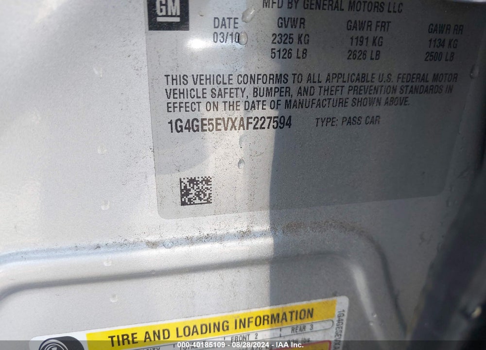 2010 BUICK LACROSSE CXS VIN: 1G4GE5EVXAF227594