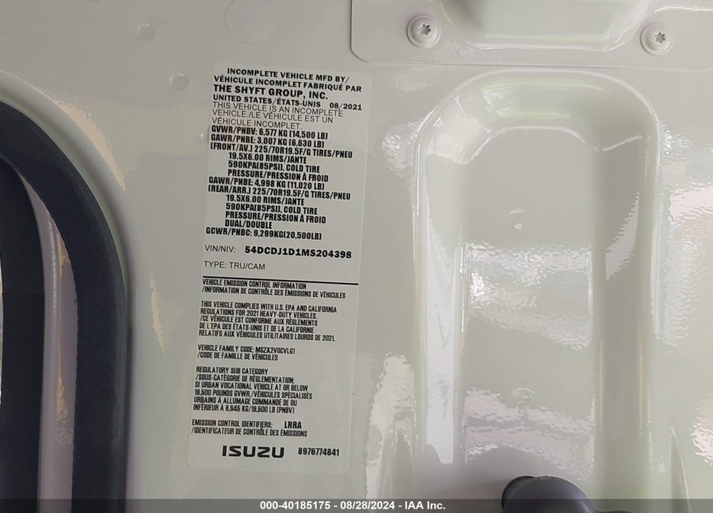 2021 CHEVROLET 4500 LCF GAS VIN: 54DCDJ1D1MS204398