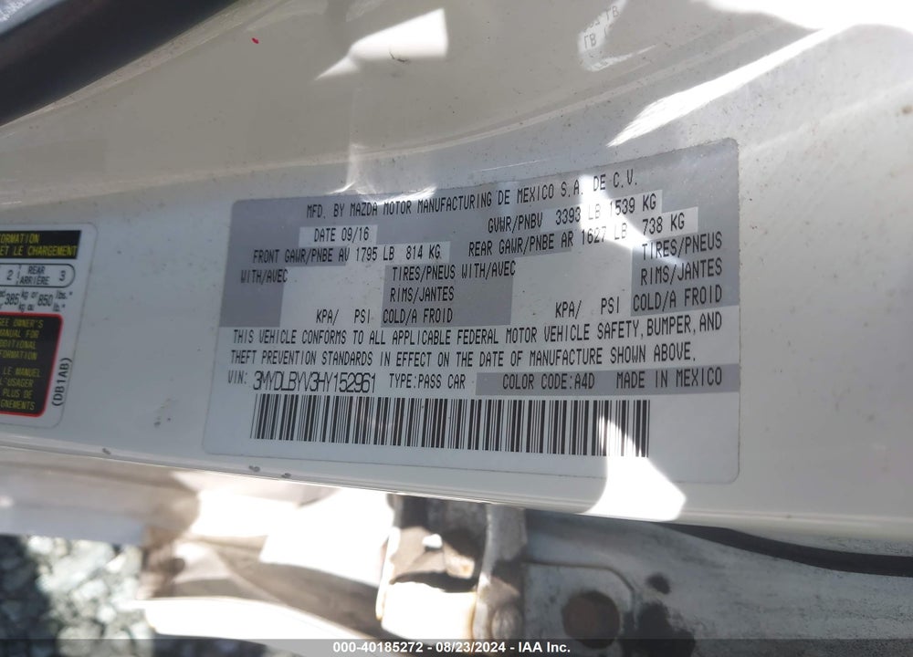 2017 TOYOTA YARIS IA VIN: 3MYDLBYV3HY152961