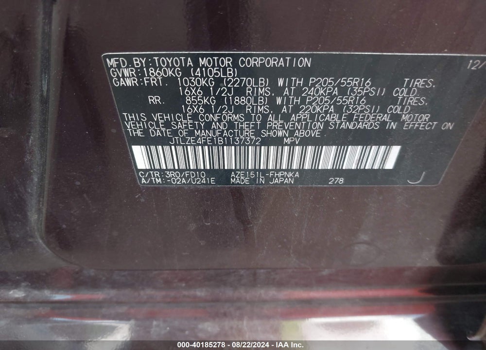 2011 SCION XB VIN: JTLZE4FE1B1137372