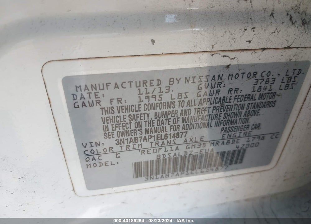 2014 NISSAN SENTRA SV VIN: 3N1AB7AP1EL614877