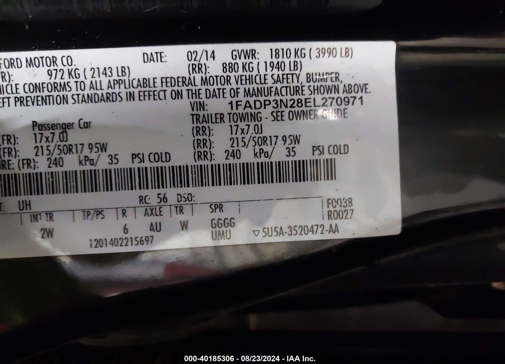 2014 FORD FOCUS TITANIUM VIN: 1FADP3N28EL270971