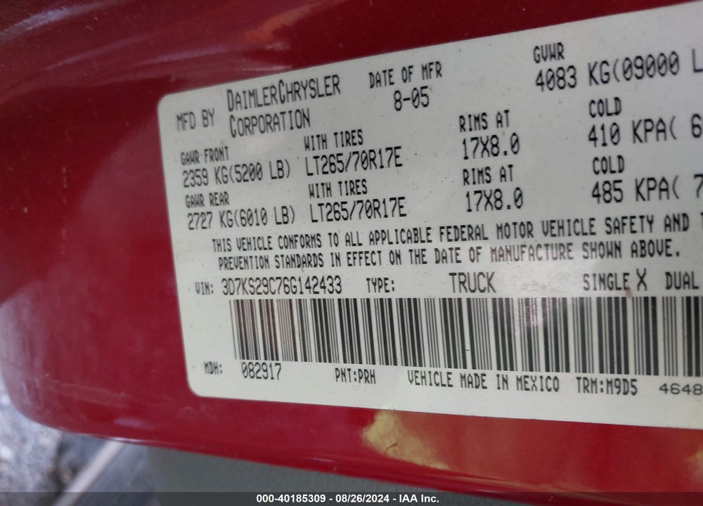 2006 DODGE RAM 2500 SLT VIN: 3D7KS29C76G142433