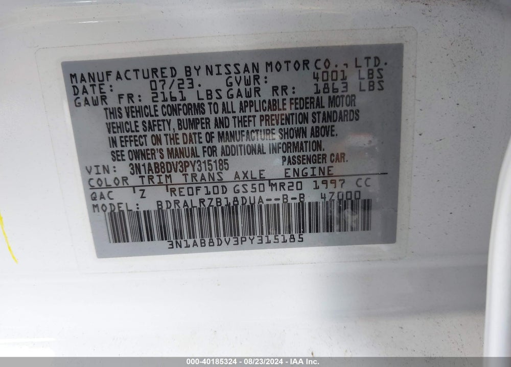 2023 NISSAN SENTRA SR XTRONIC CVT VIN: 3N1AB8DV3PY315185