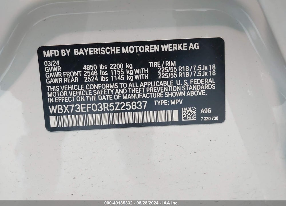 2024 BMW X1 XDRIVE28I VIN: WBX73EF03R5Z25837