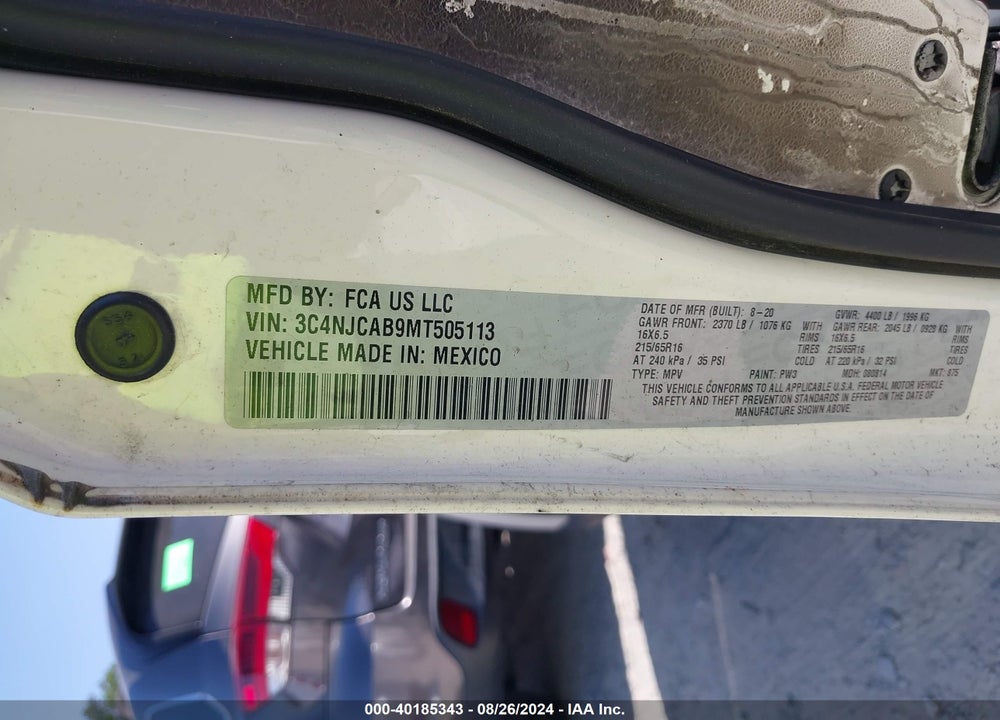 2021 JEEP COMPASS SPORT FWD VIN: 3C4NJCAB9MT505113