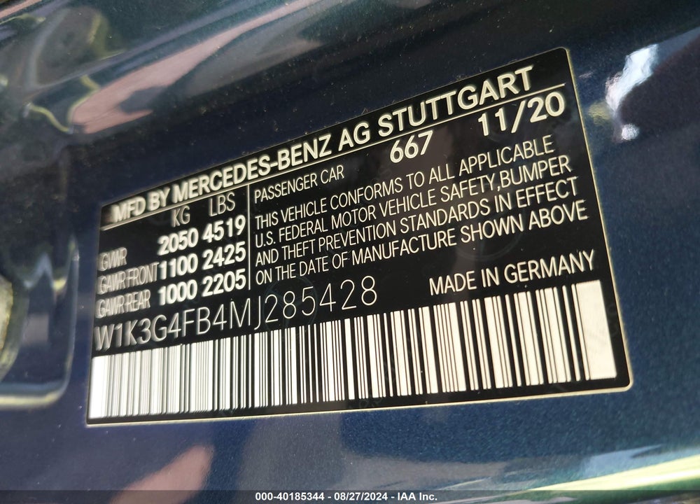 2021 MERCEDES-BENZ A 220 4MATIC VIN: W1K3G4FB4MJ285428
