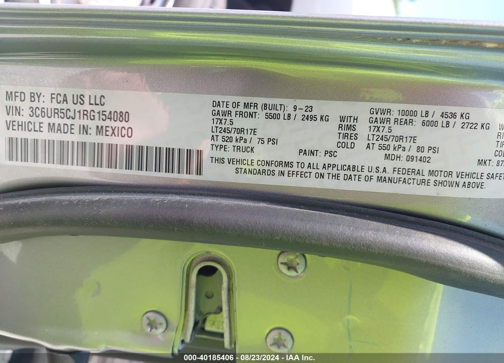 2024 RAM 2500 TRADESMAN 4X4 6'4 BOX VIN: 3C6UR5CJ1RG154080