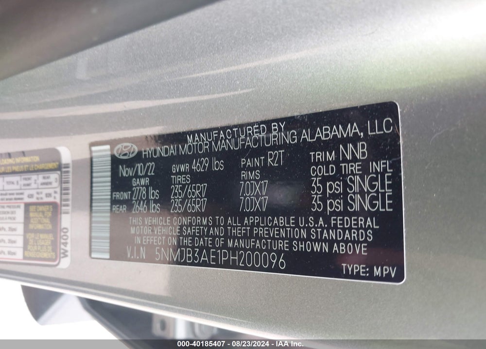 2023 HYUNDAI TUCSON SEL VIN: 5NMJB3AE1PH200096