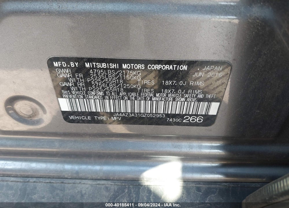 2016 MITSUBISHI OUTLANDER SE VIN: JA4AZ3A31GZ052953