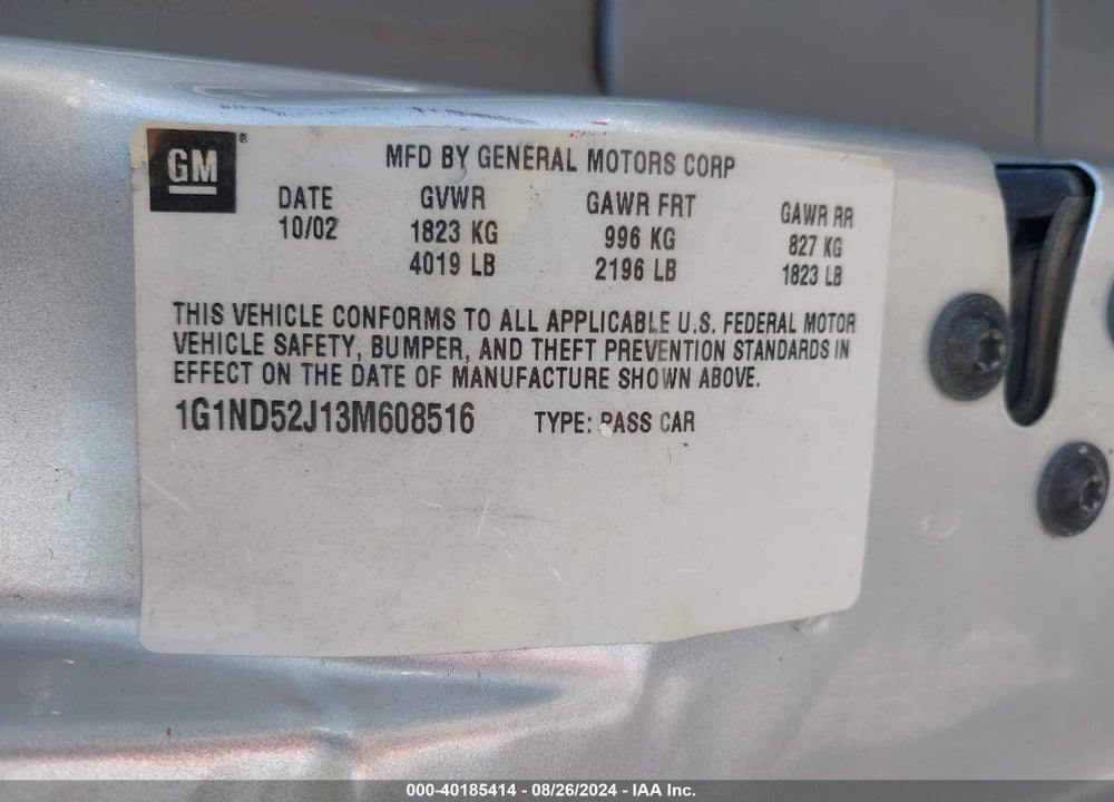 2003 CHEVROLET MALIBU VIN: 1G1ND52J13M608516
