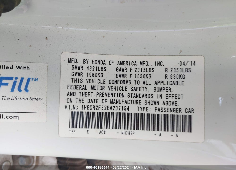 2014 HONDA ACCORD SPORT VIN: 1HGCR2F52EA207154