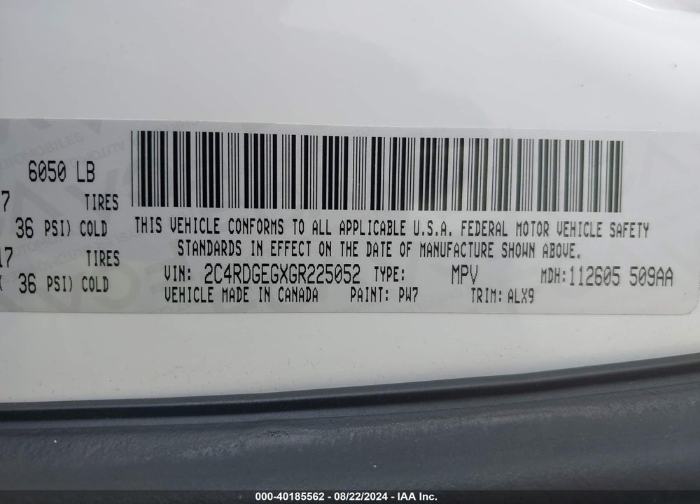 2016 DODGE GRAND CARAVAN R/T VIN: 2C4RDGEGXGR225052