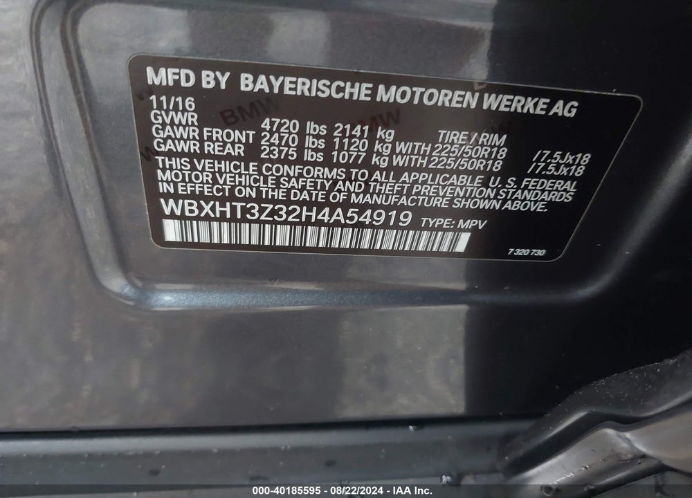 2017 BMW X1 XDRIVE28I VIN: WBXHT3Z32H4A54919