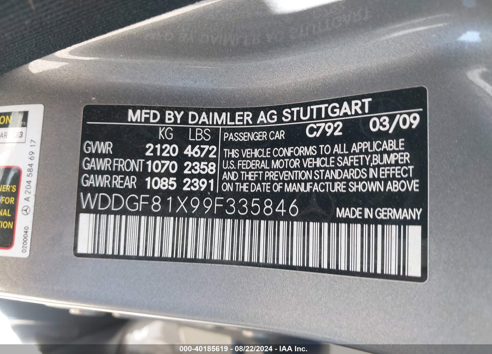 2009 MERCEDES-BENZ C 300 LUXURY 4MATIC/SPORT 4MATIC VIN: WDDGF81X99F335846