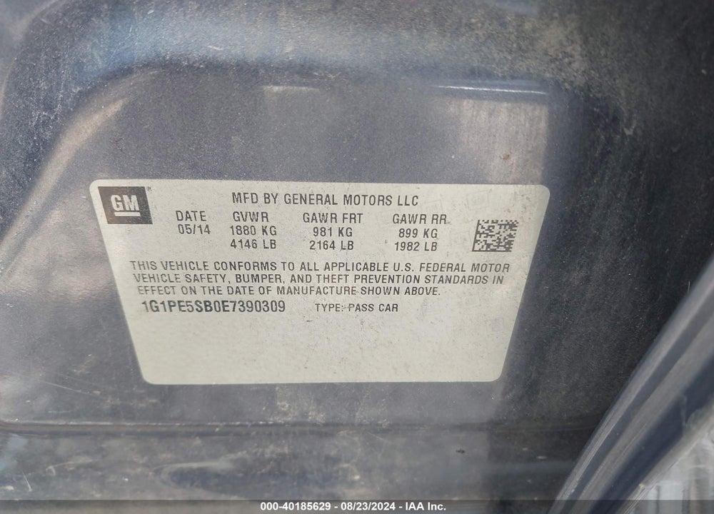 2014 CHEVROLET CRUZE 2LT AUTO VIN: 1G1PE5SB0E7390309