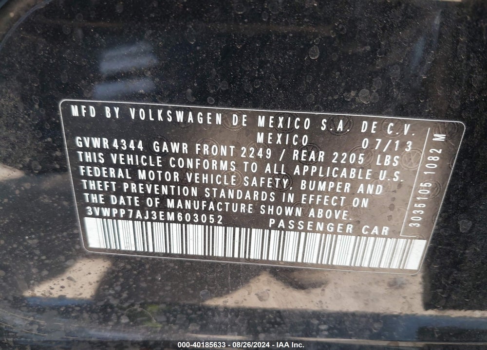 2014 VOLKSWAGEN JETTA SPORTWAGEN 2.5L S VIN: 3VWPP7AJ3EM603052
