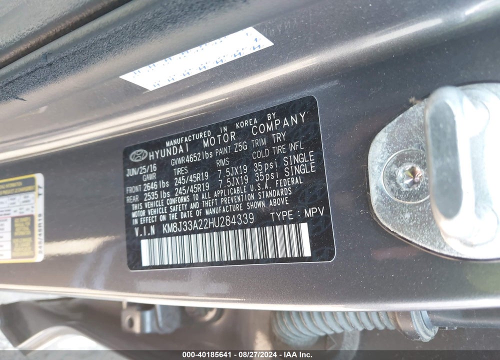 2017 HYUNDAI TUCSON SPORT VIN: KM8J33A22HU284339
