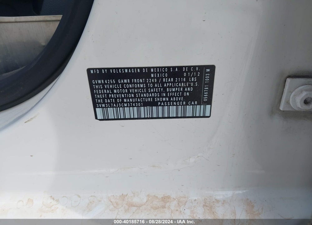 2012 VOLKSWAGEN JETTA 2.0L TDI VIN: 3VW3L7AJ3CM374301