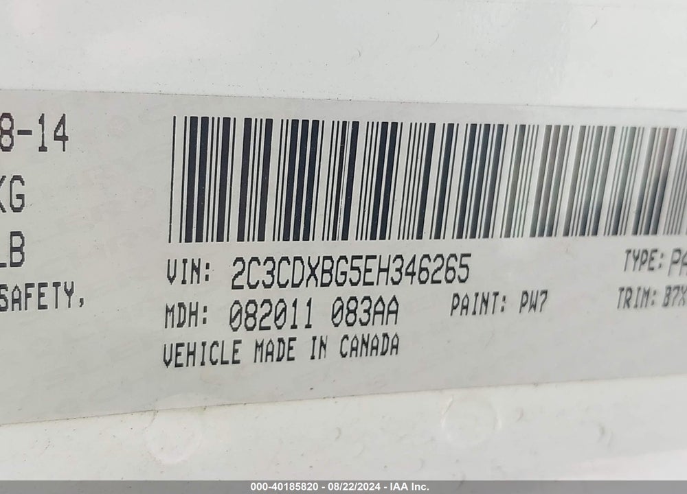 2014 DODGE CHARGER SE VIN: 2C3CDXBG5EH346265