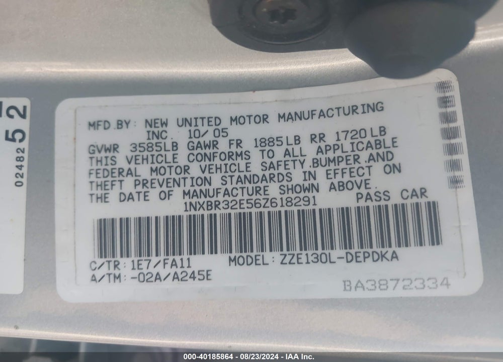 2006 TOYOTA COROLLA CE VIN: 1NXBR32E56Z618291